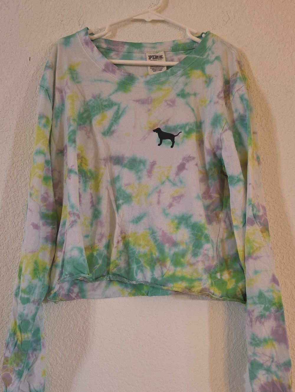 PINK Victoria's Secret Pastel Tie-Dye Long Sleeve Top with Dog Silhouette